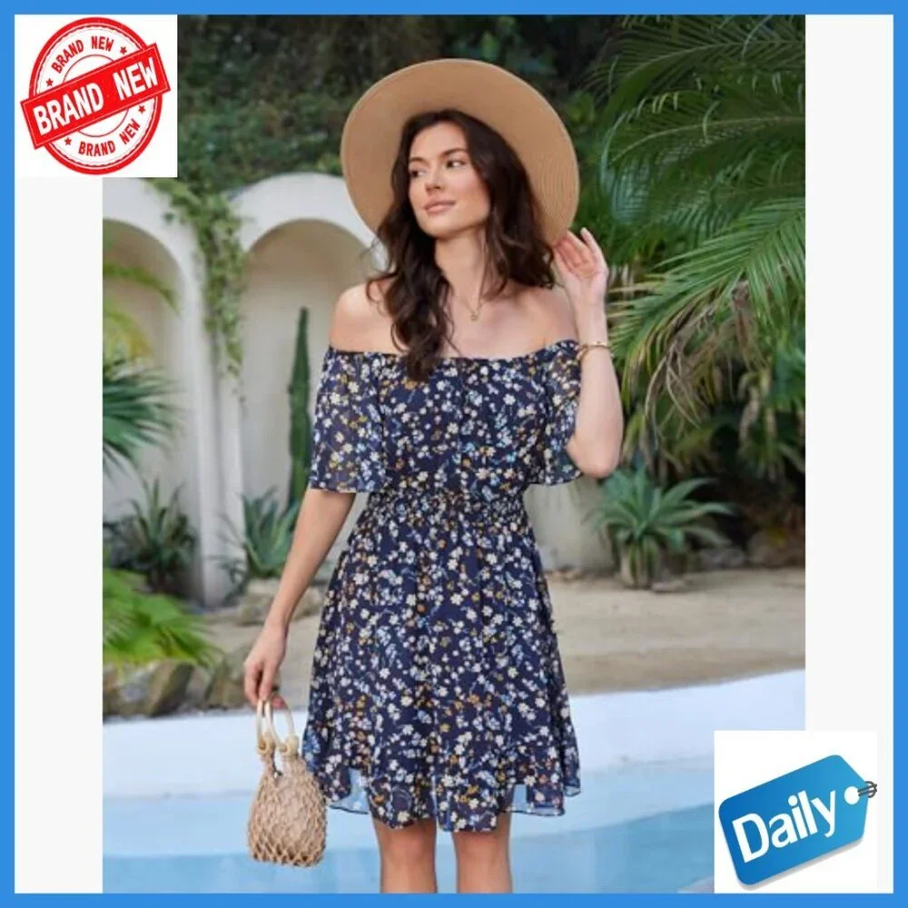 Flutter Sleeve Chiffon Sundress A-Line Knee-Length Casual Summer Dress